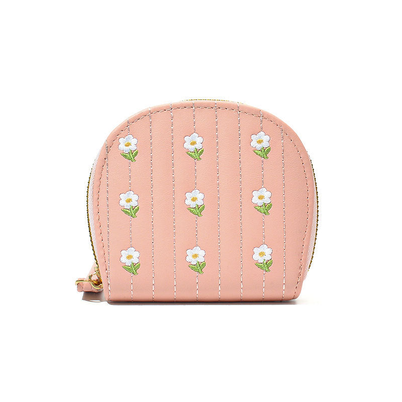 Porte-monnaie multifonctionnel à fermeture éclair florale fraîche pour femme d'automne