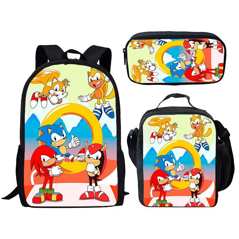 Children's Printing Sonic Three-piece Anime Pencil Cartoon Elementary School Students' Schoolbags