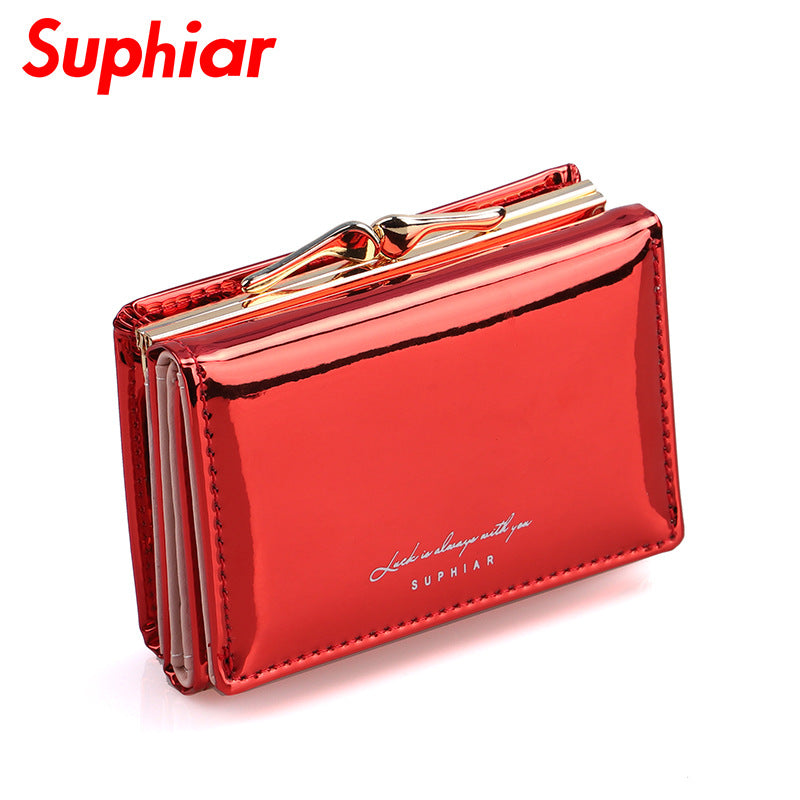 Mini Folding Snap-on Laser Leather Short Ladies Wallets