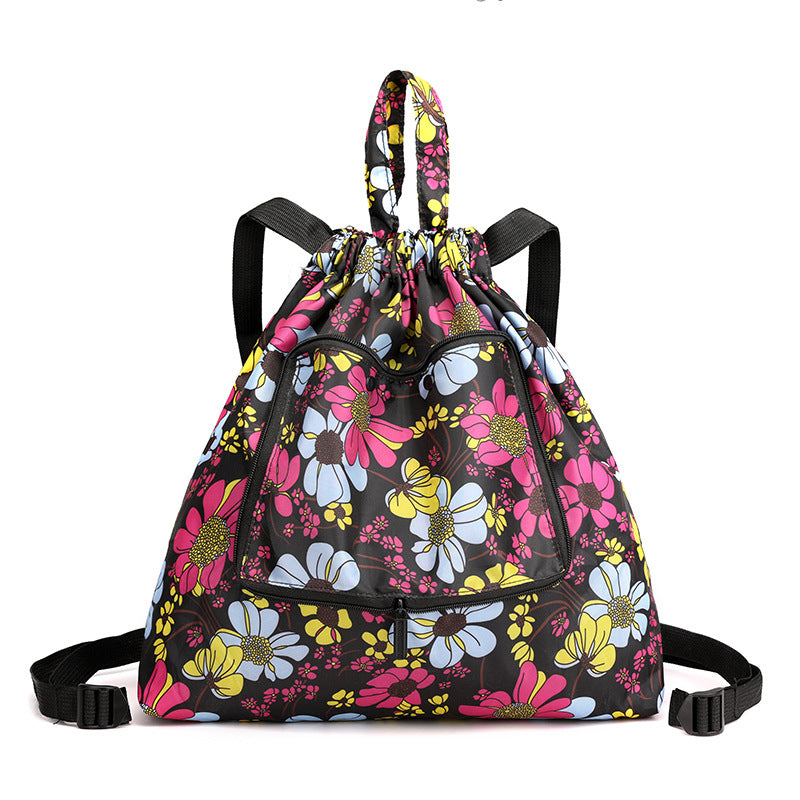 Women's Drawstring Printed Nylon Fabric Foldable Flower Backpacks