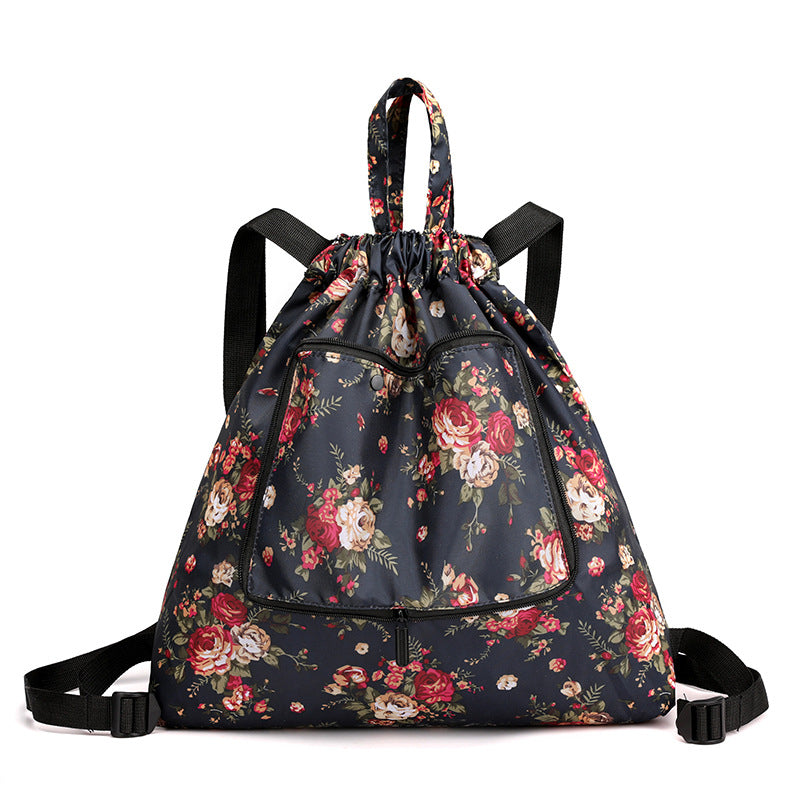 Women's Drawstring Printed Nylon Fabric Foldable Flower Backpacks