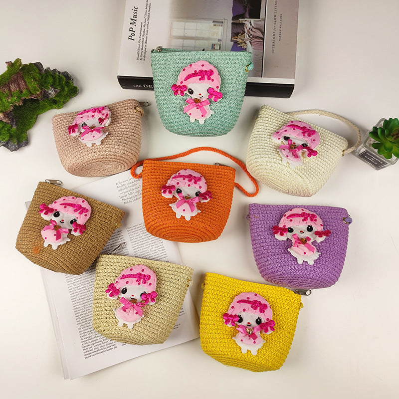 Women's & Children's & Small Cute Woven Straw Mini Coin Purses