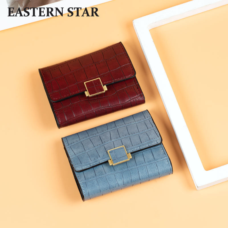 Women's Short Solid Color Bright Leather Crocodile Pattern Ladies Wallets