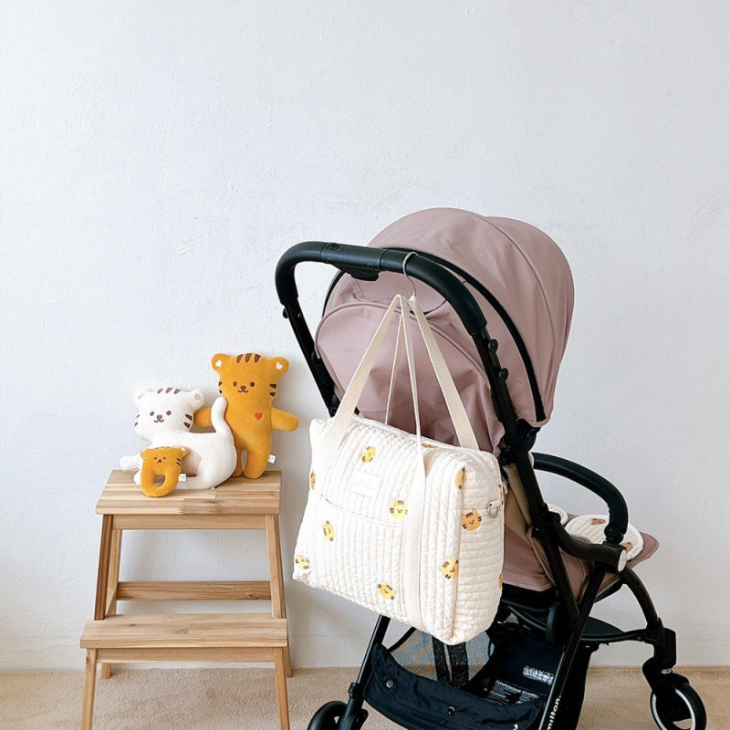 Zipper Embroidery Cotton Mummy Stroller Pannier Bags