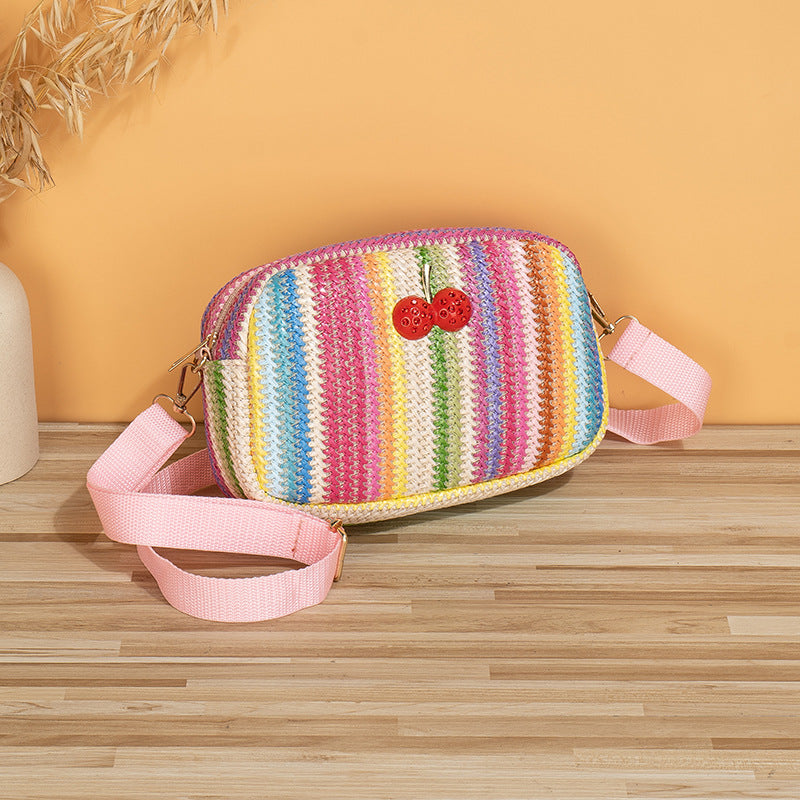 Nouveaux sacs de taille arc-en-ciel tissés en paille de cerise polyvalents