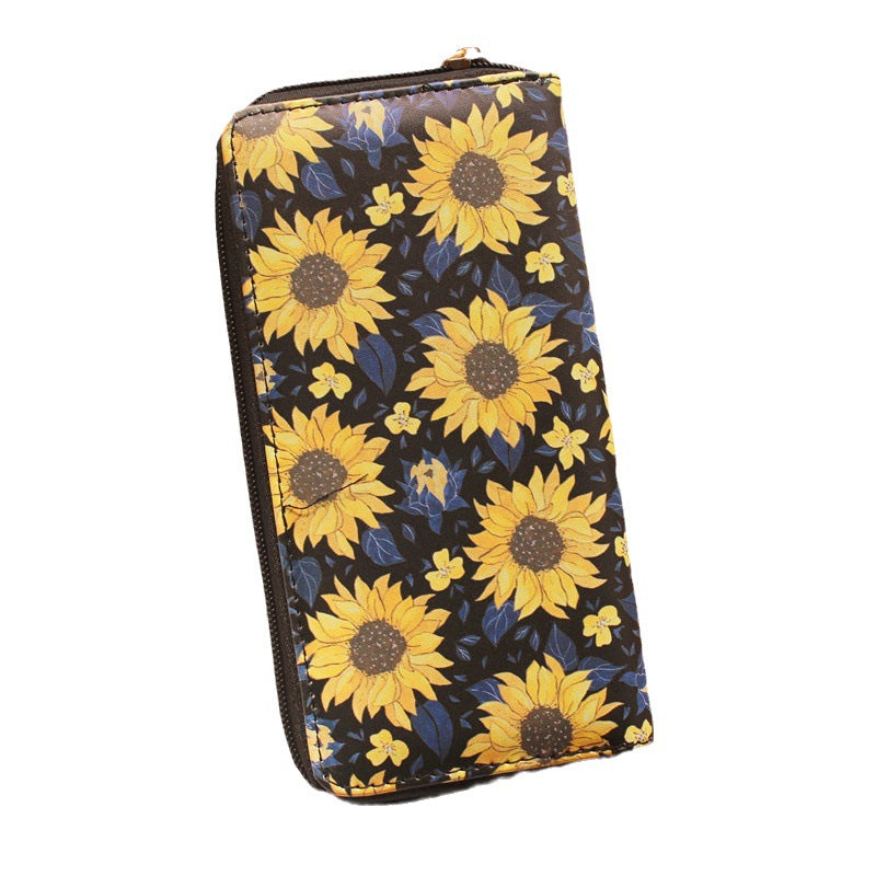 Women's Source Sunflower Printed Single Zipper Van Ladies Wallets