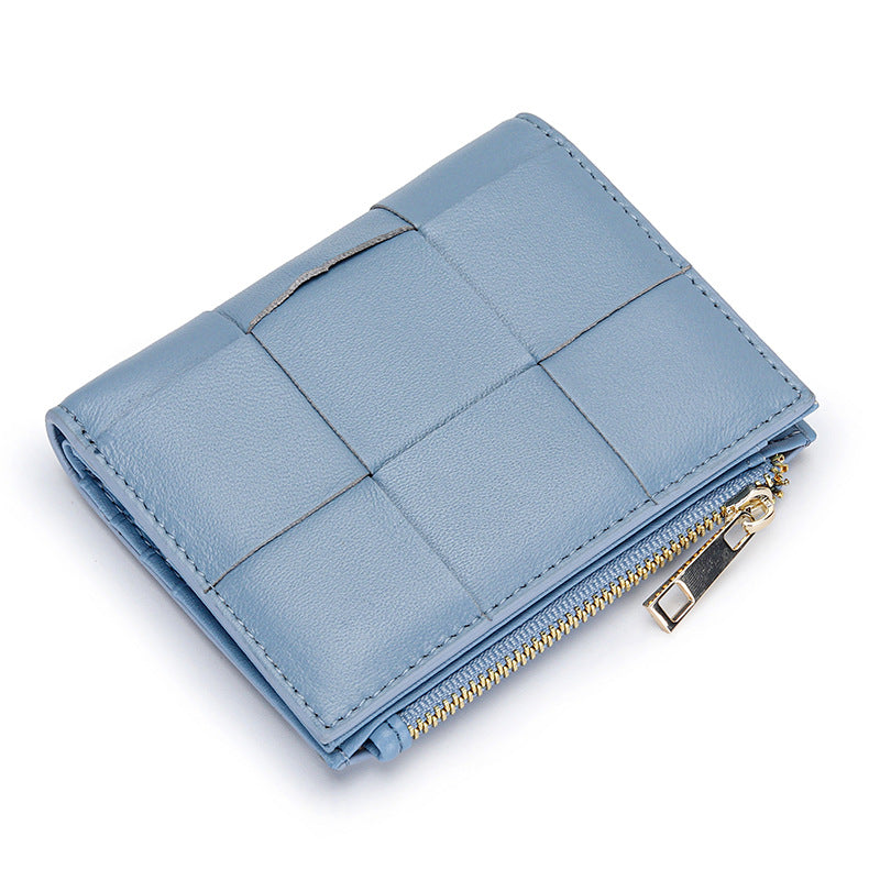 Women's Sheepskin Short Style Design Woven Leather Ladies Wallets