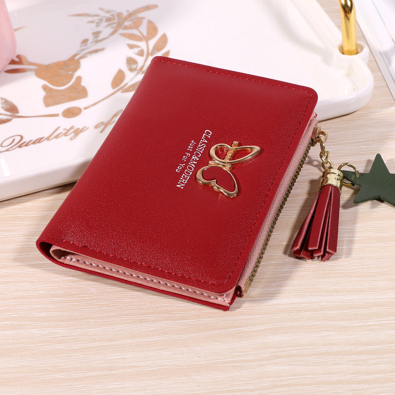 Women's Fold Tassel Korean Style Soft Leather Simple Ladies Wallets