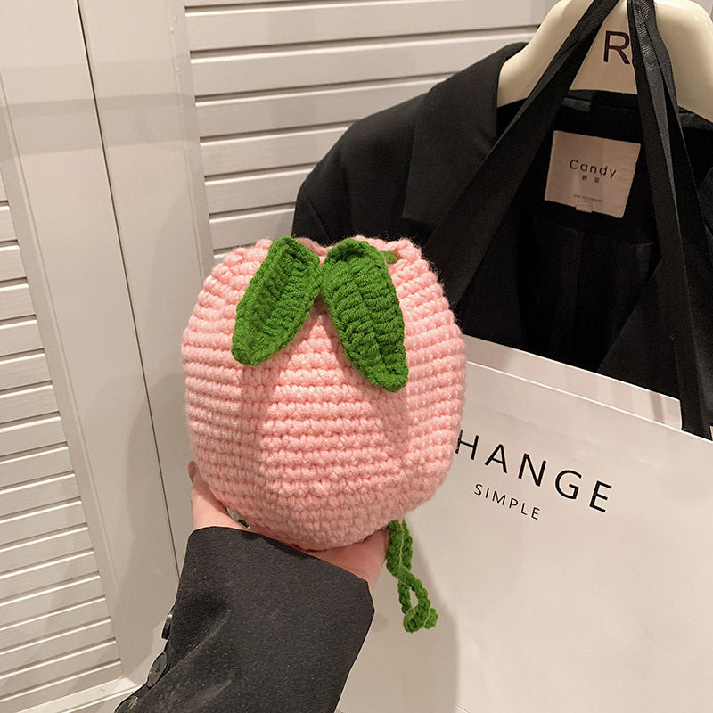 Sacs à bandoulière tricotés à la main pour enfants, mignons fils de laine à fraises, tissés à la main