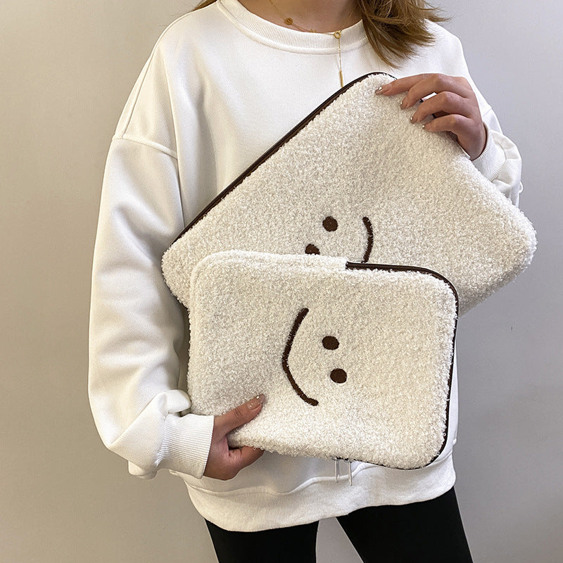 Sacs pour tablette d'ordinateur à doublure de visage souriant en peluche à la mode