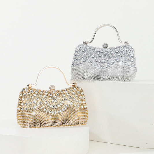 Women's Rhinestone Diamond Flash Tassel Portable Chain Box Evening Bags