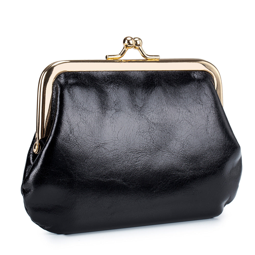 Women's Retro Leather Short Frame Clip Mini Coin Purses