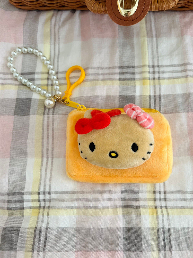 Porte-monnaie créatif en peluche chat hawaïen, pendentif de banque