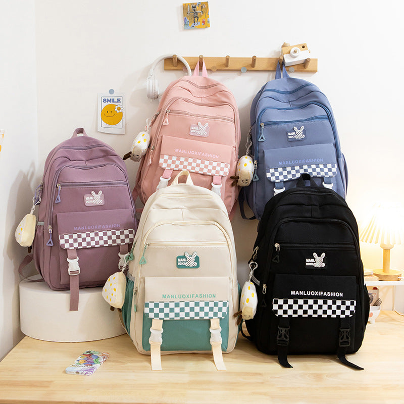 Women's Fresh Color Matching Plaid Large Capacity Middle School Students' Schoolbags