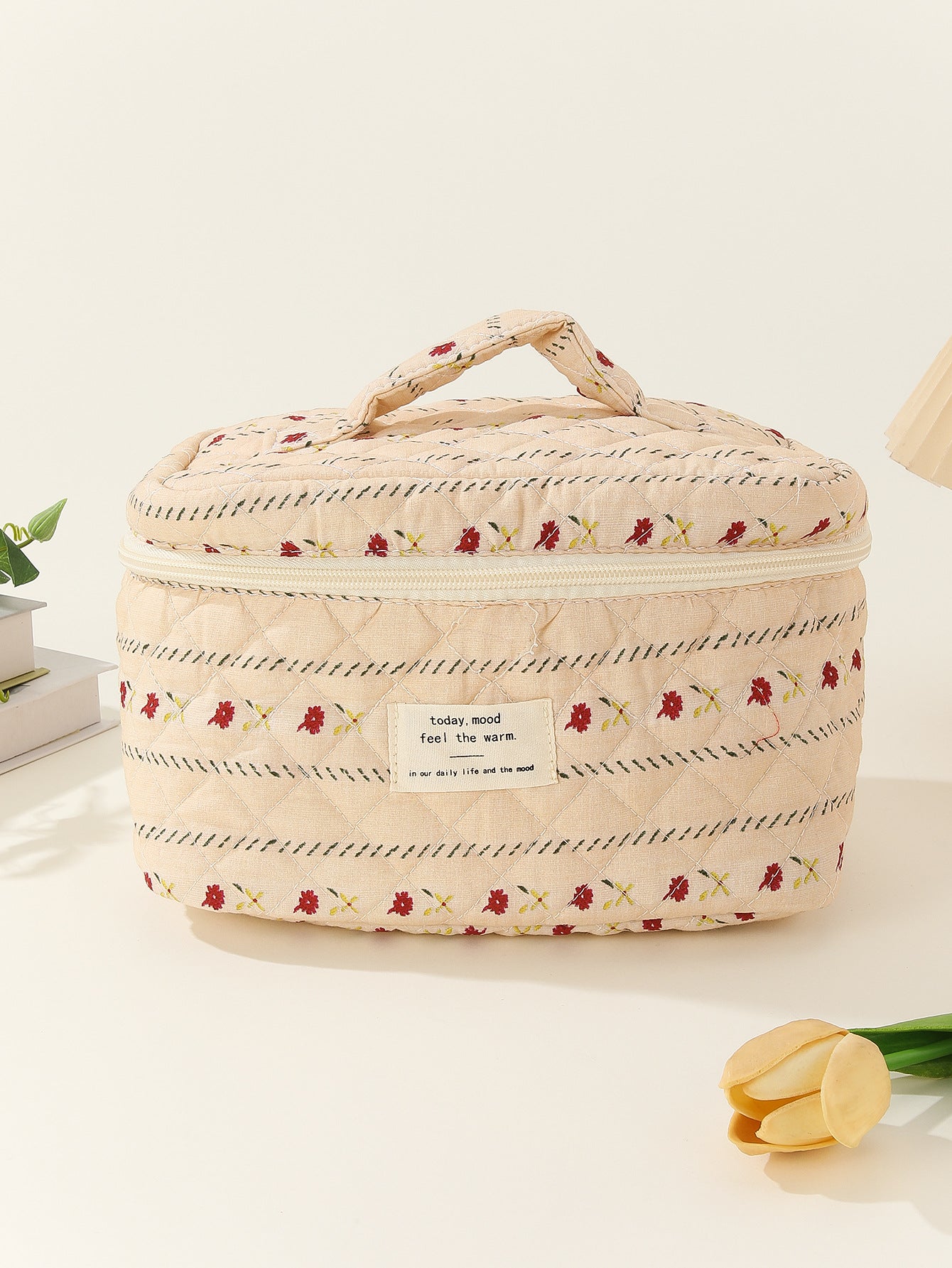 Small Floral Storage Carrying Quilted Cotton Cosmetic Bags