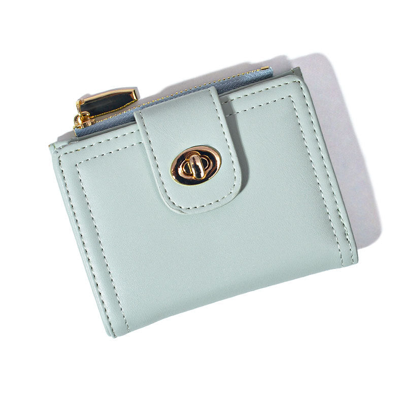 Women's Simple Short Two Fold Zipper Credentials Ladies Wallets