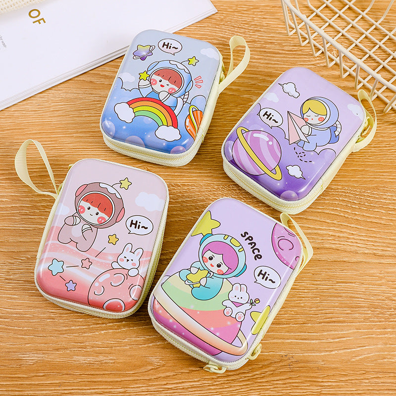 Children's Mini Rectangular Zipper Cartoon Headset Cable Coin Purses