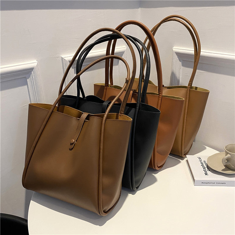 Women's Style Solid Color Simple Portable Tote Large Shoulder Bags