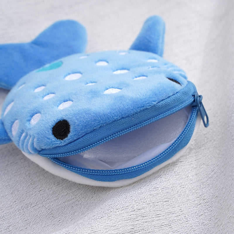 Porte-monnaie en peluche avec fermeture éclair pour enfants, câble de données, requin de dessin animé