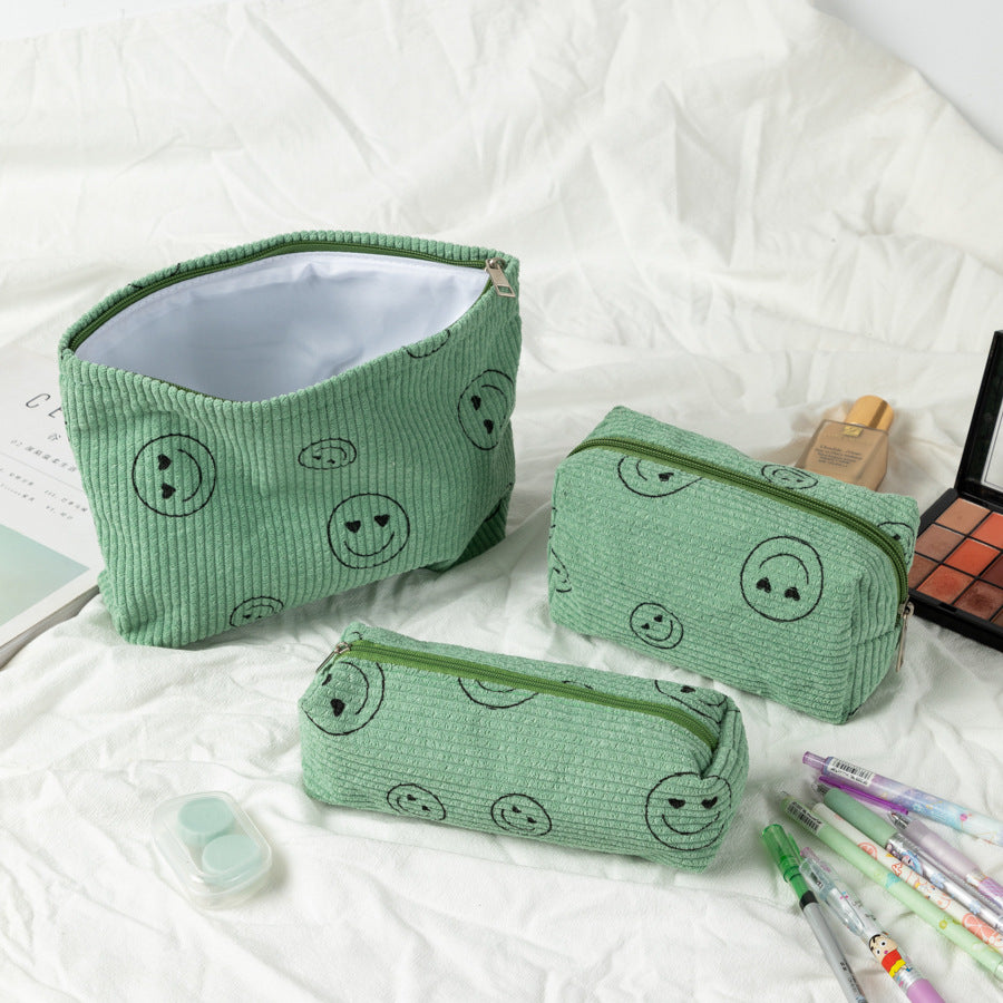 Women's Corduroy Three-piece Set Style Large Capacity Makeup Cosmetic Bags