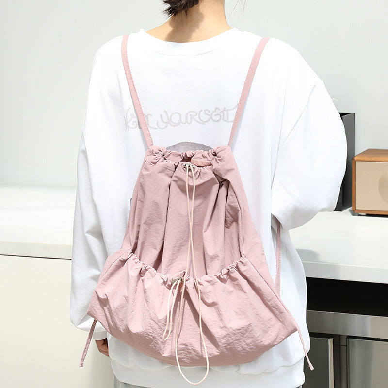 Canvas Fashion Drawstring Pleated Nylon Large Backpacks