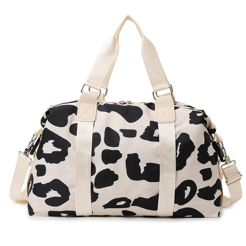 Women's Portable Leopard Print Oxford Cloth Dry Wet Separation Travel Bags