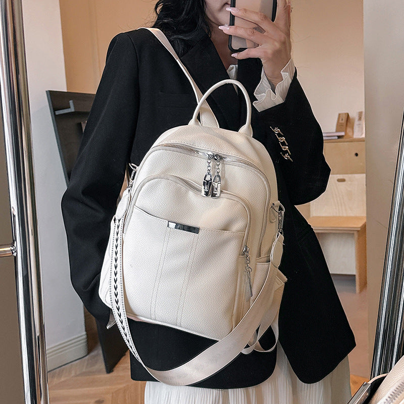 Women's Solid Color Soft Leather High-grade Fashion Backpacks