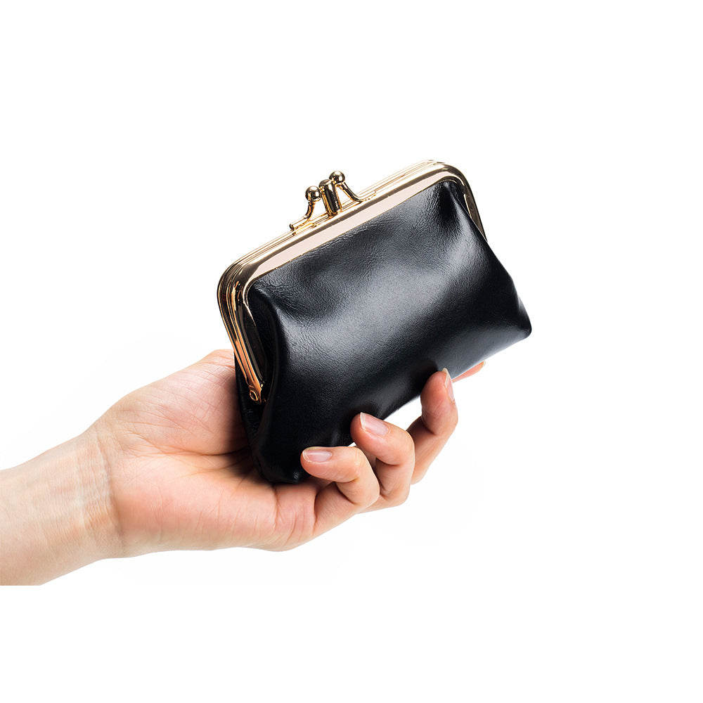 Women's Retro Mini Compact Oil Wax Leather Coin Purses