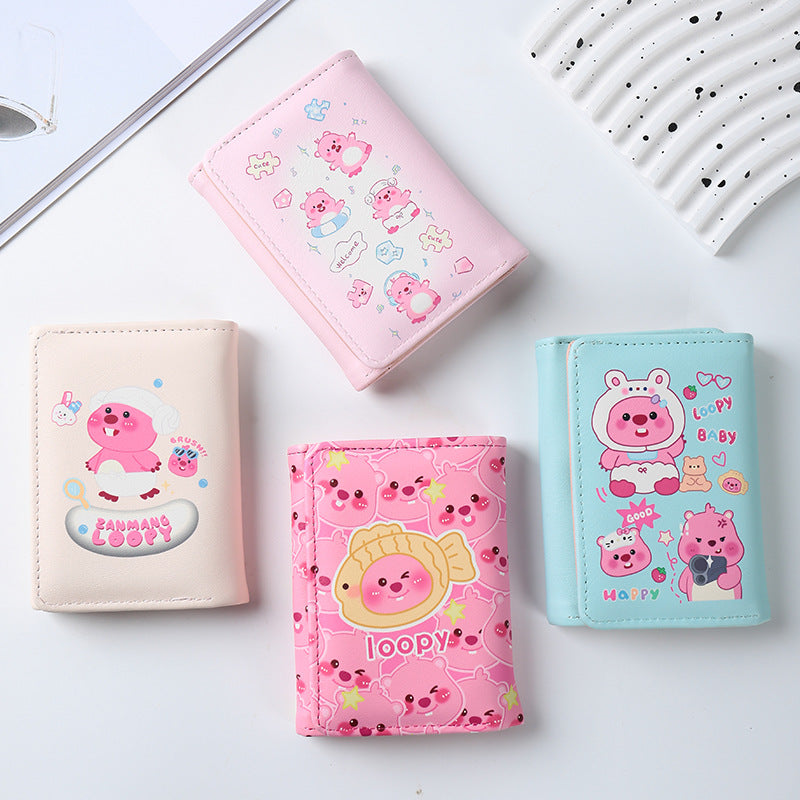 Beaver Three-fold Heart Cartoon Short Folding Ladies Wallets