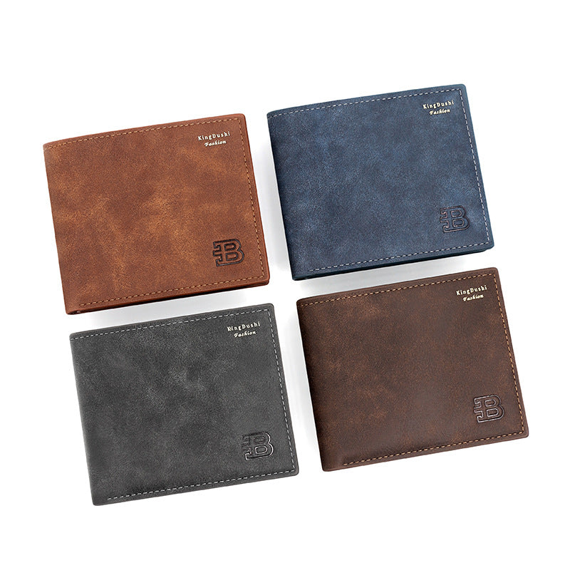 Men's Short Matte Leather Broken Sier Pocket Three Fold Horizontal Men's Wallets