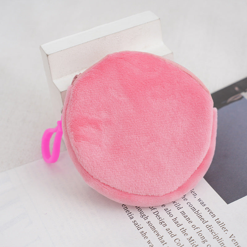 Porte-monnaie rond en peluche couleur bonbon pour femmes, joli certificat