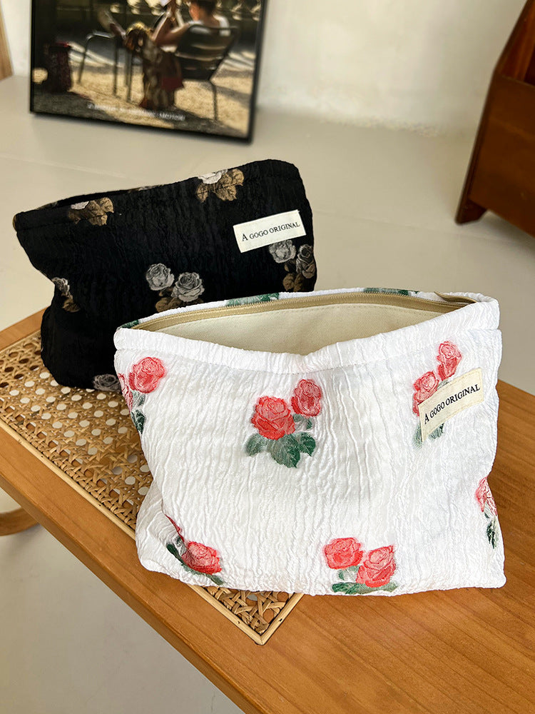 Niche Pleated Rose Storage Canvas Liner Business Cosmetic Bags