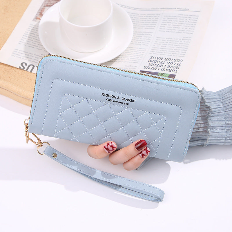 Women's Style Rhombus Long Soft Surface Zip Ladies Wallets