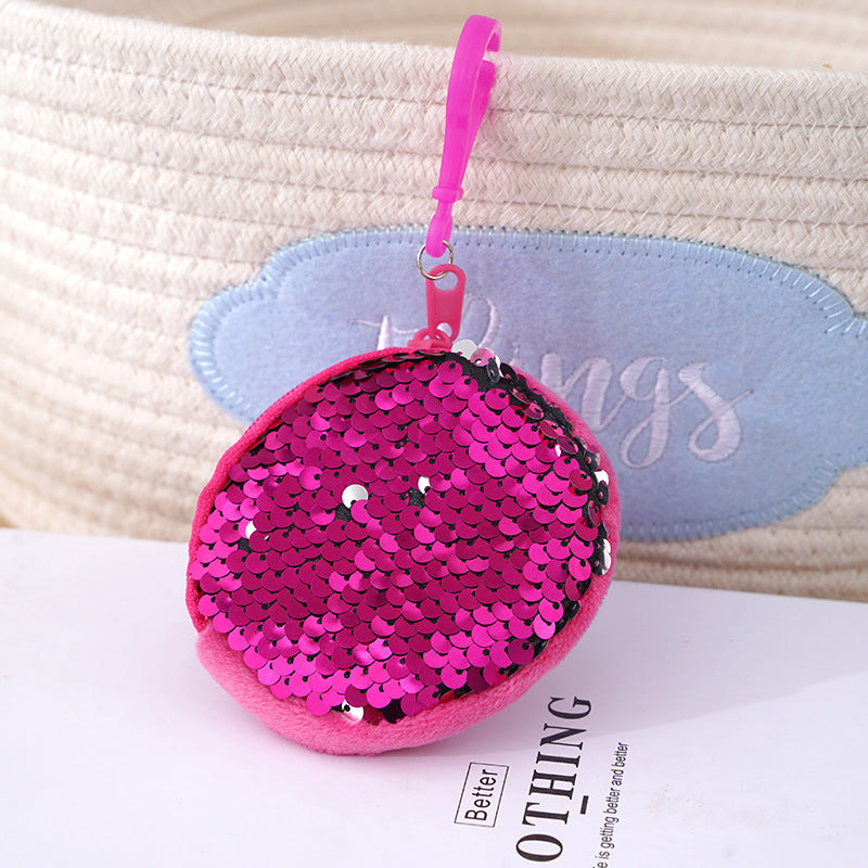 Trendy Attractive Sequin Round Lanyard Simple Coin Purses