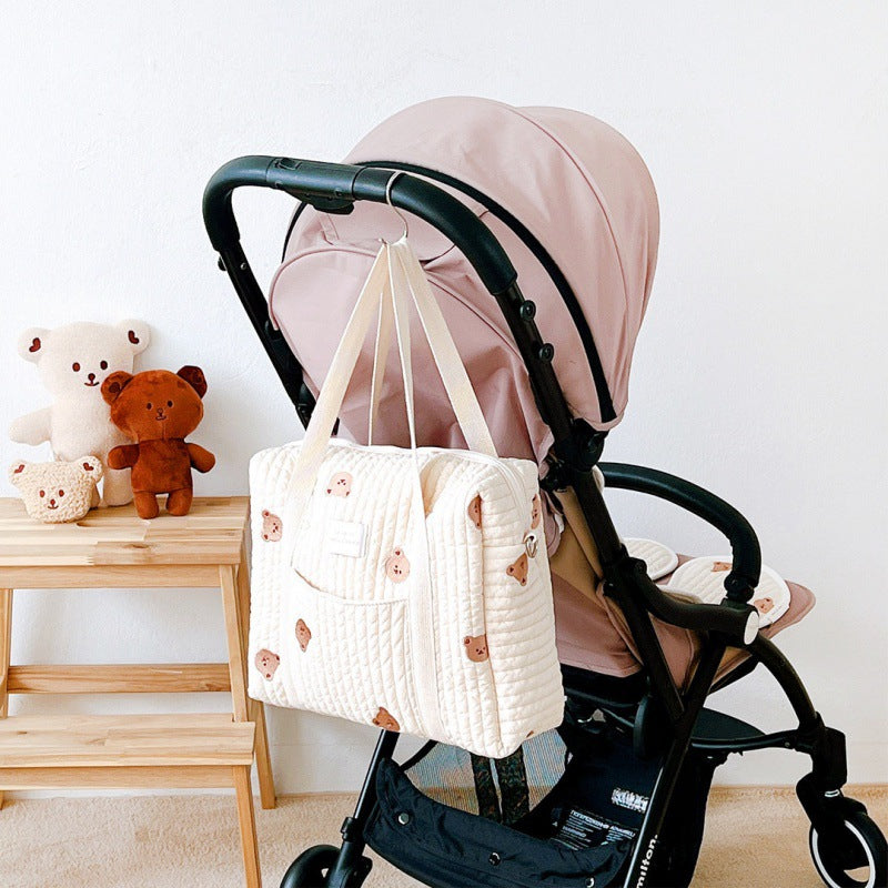 Zipper Embroidery Cotton Mummy Stroller Pannier Bags