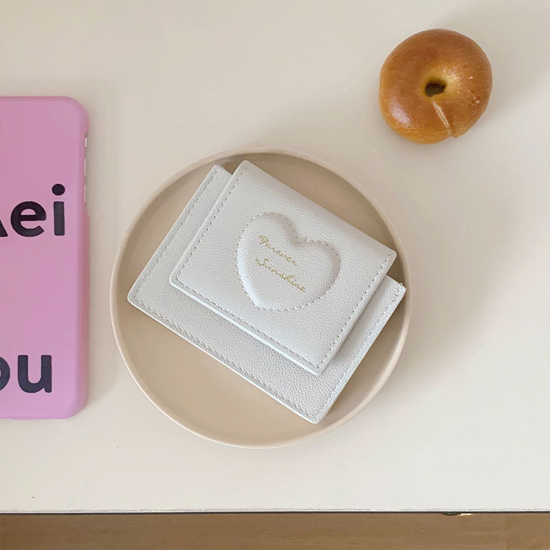 Portefeuilles de couleur pour femmes, style coréen, petit amour en relief pour dames