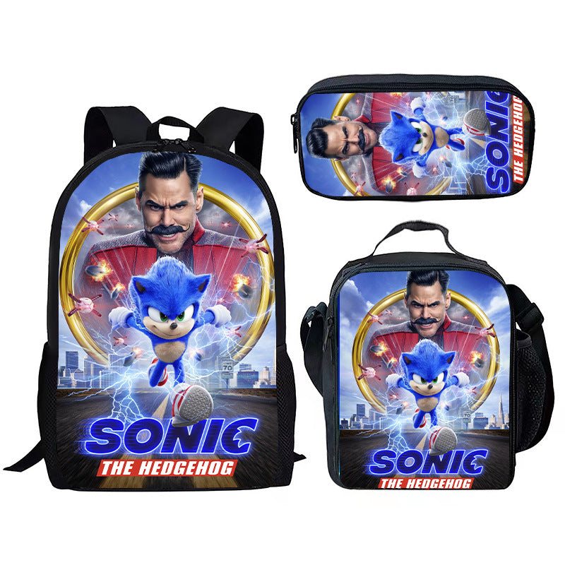 Children's Printing Sonic Three-piece Anime Pencil Cartoon Elementary School Students' Schoolbags