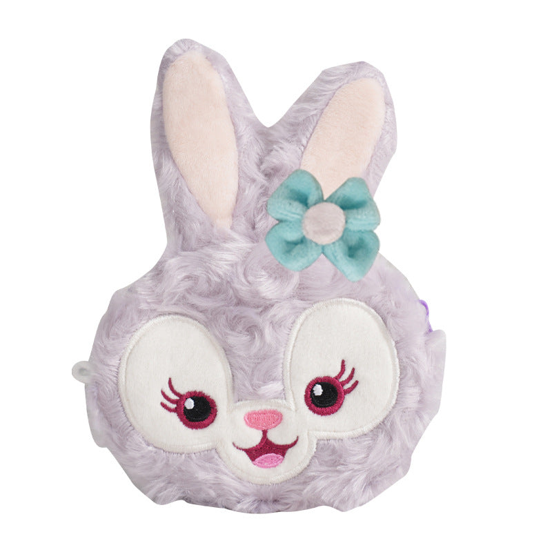 Porte-monnaie en peluche lapin violet pour enfants, écouteurs, données, Anime