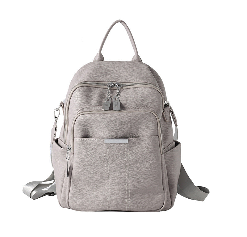 Women's Solid Color Soft Leather High-grade Fashion Backpacks