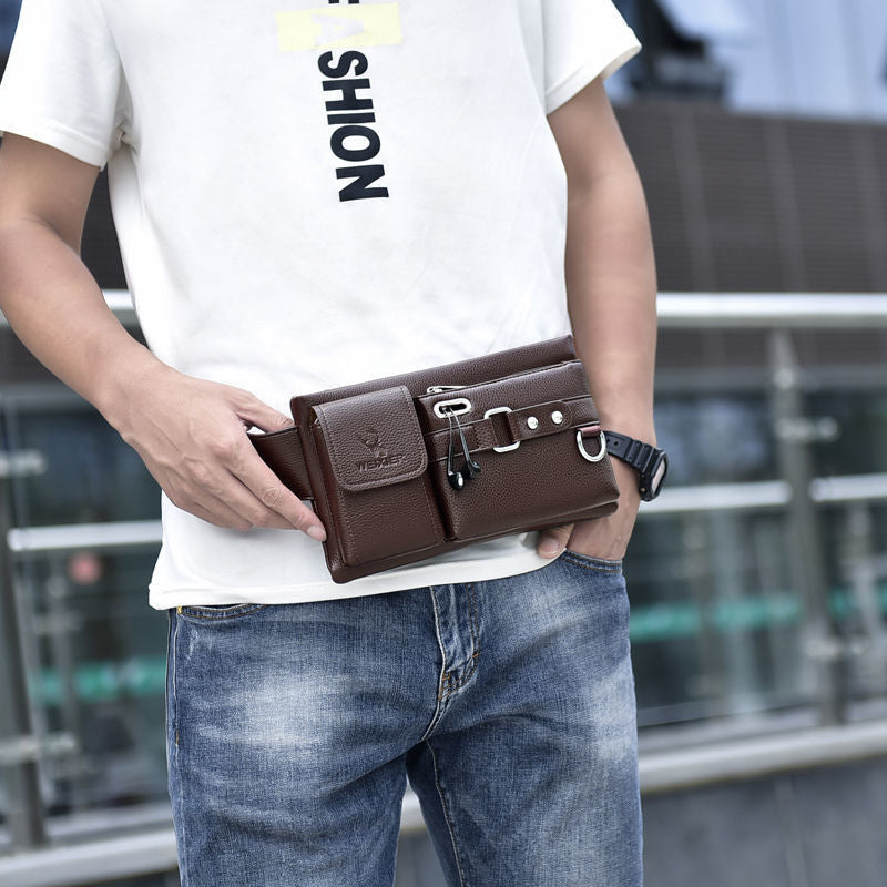 Men's Mobile Soft Leather Textured Slanted Large Phone Bags