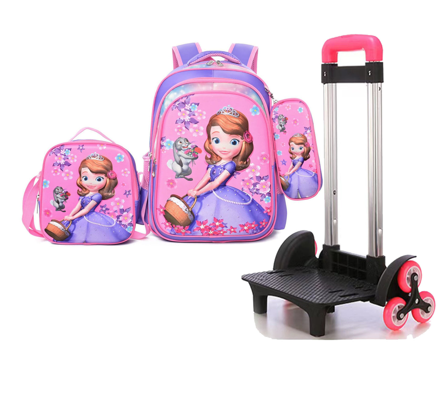 Children's With Light Cartoon Six-wheel Two-wheel Ladder Elementary School Students' Schoolbags