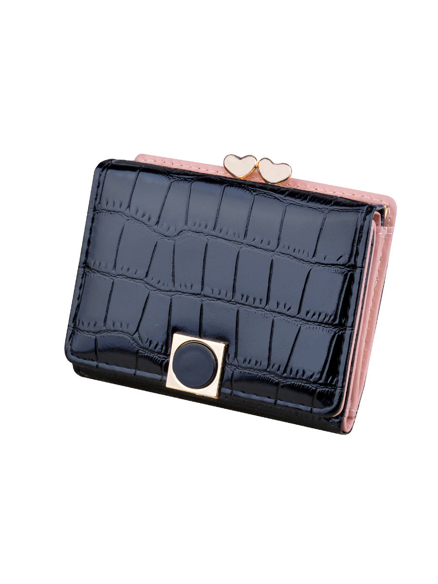 Women's Female Crocodile Pattern Folding Large Capacity Soft Ladies Wallets