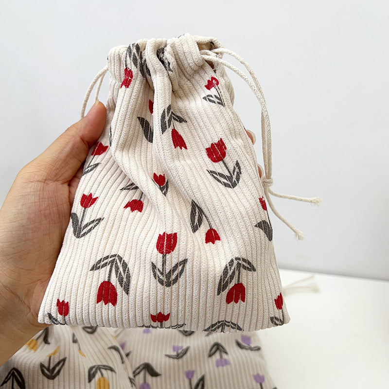 Corduroy Mini Cloth Drawstring Cosmetics Carrying Cosmetic Bags