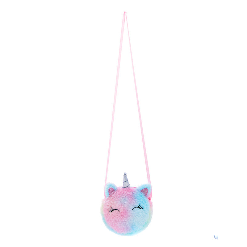 Cartoon Plush Unicorn Round Cute Winter Children's Shoulder Bags