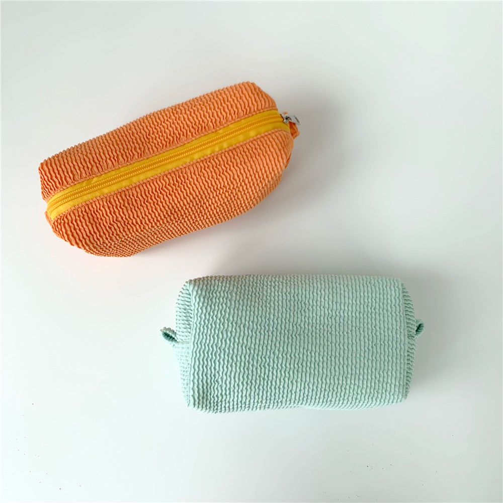 Summer Solid Color Pleated Wave Fresh Cosmetic Bags