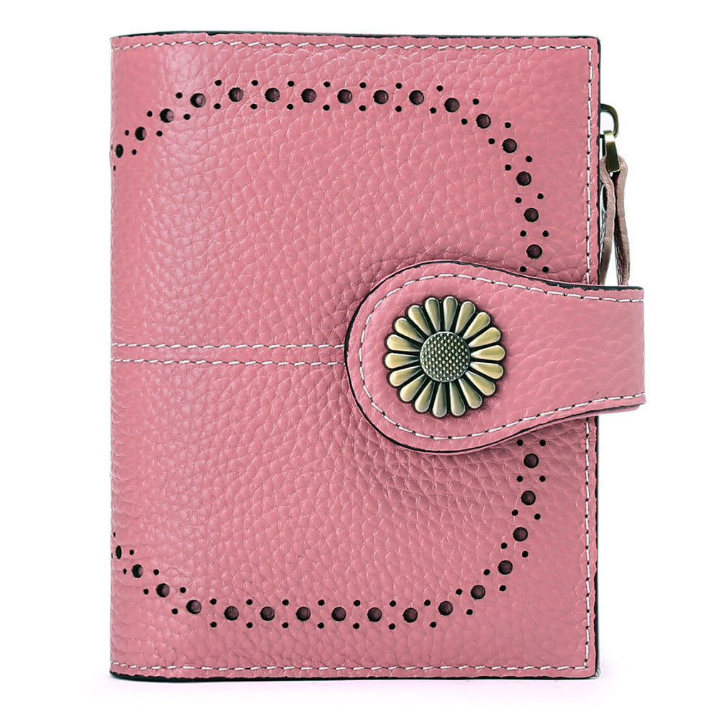 Women's Short Oil Wax Leather Zipper Ladies Wallets