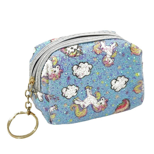 Mini porte-monnaie portable à paillettes pour enfants, motif licorne Gree, dessin animé