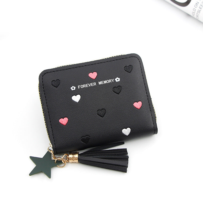 Women's Korean Style Short Cute Zipper Heart-shaped Ladies Wallets