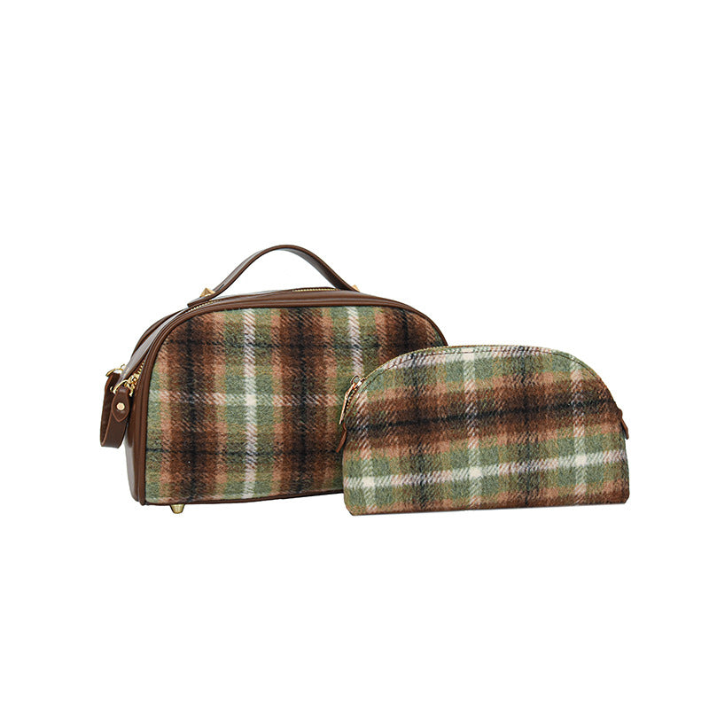 Storage Woolen British Style Plaid Portable Bags