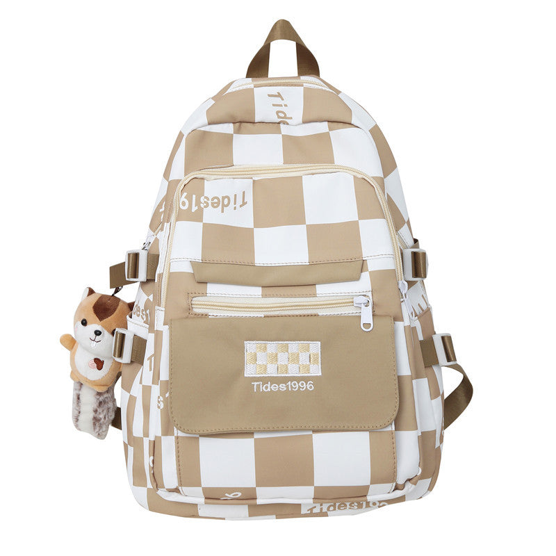 College Female High Junior Fashion Plaid Backpacks